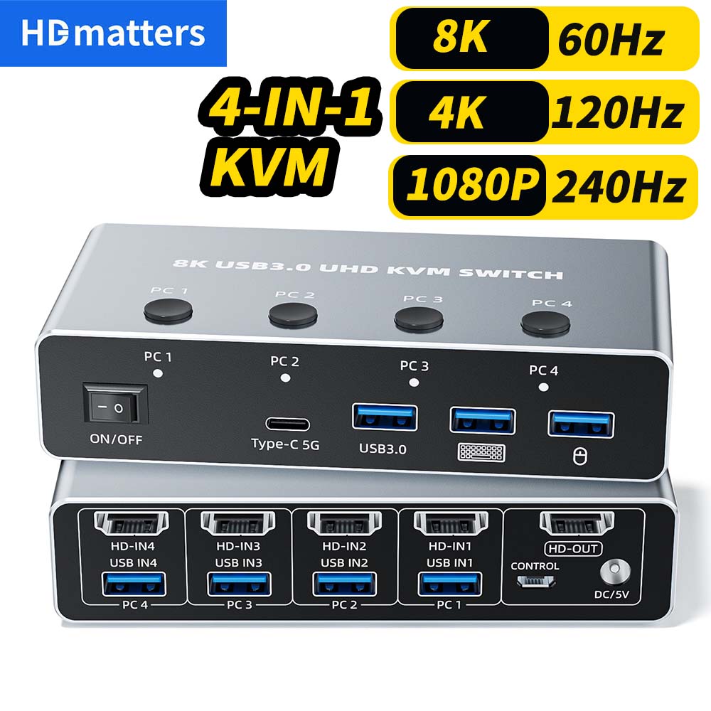 Hdmi Matrix Switch 4X4 4K 60Hz - 8K 60Hz HDMI 2.1 KVM-switch voor