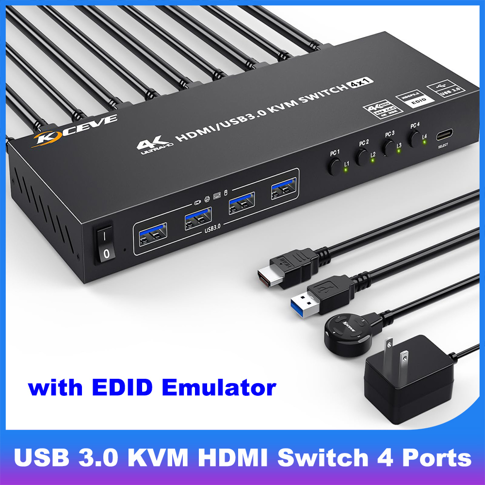 Hdmi Matrix Switch 4X4 4K 60Hz - KCEVE 4K KVM HDMI-switch 4 poorten,