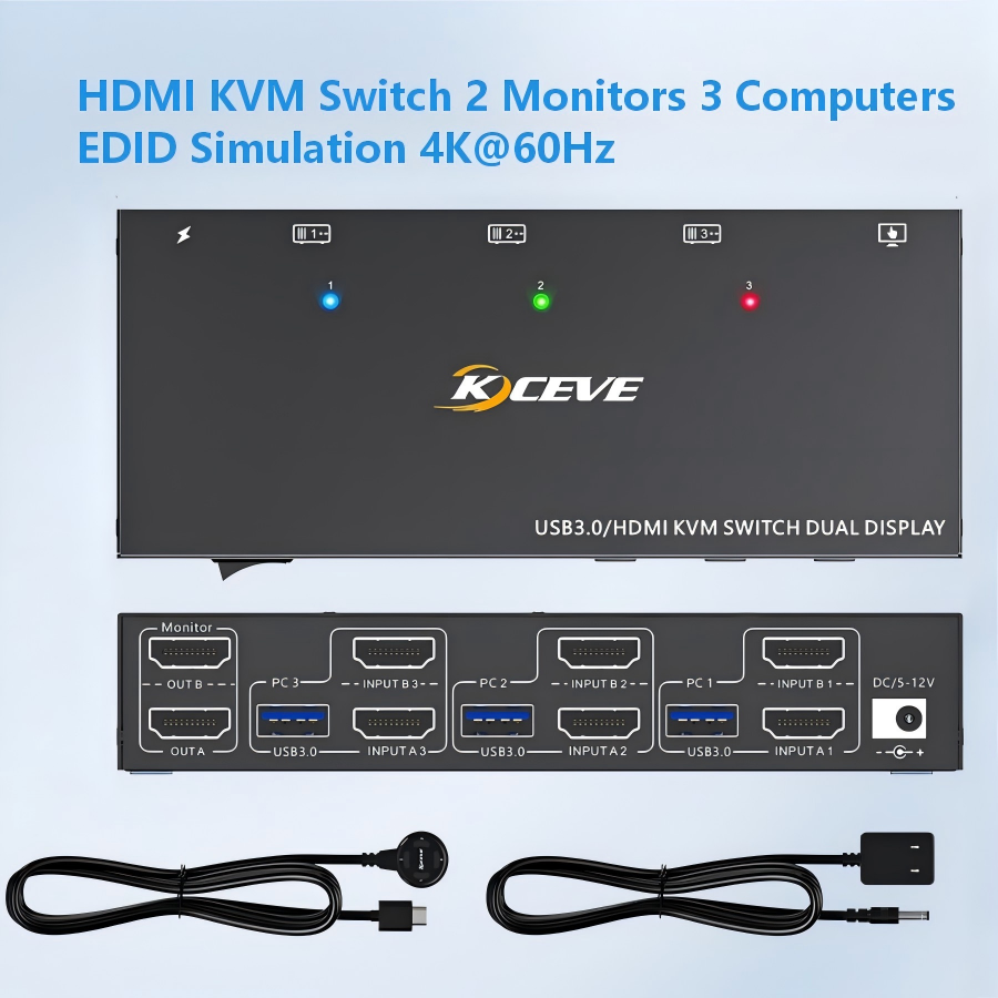 Hdmi Kvm Switch 4 Port Dual Monitor - KCEVE KVM-switch 2 monitoren 3 computers