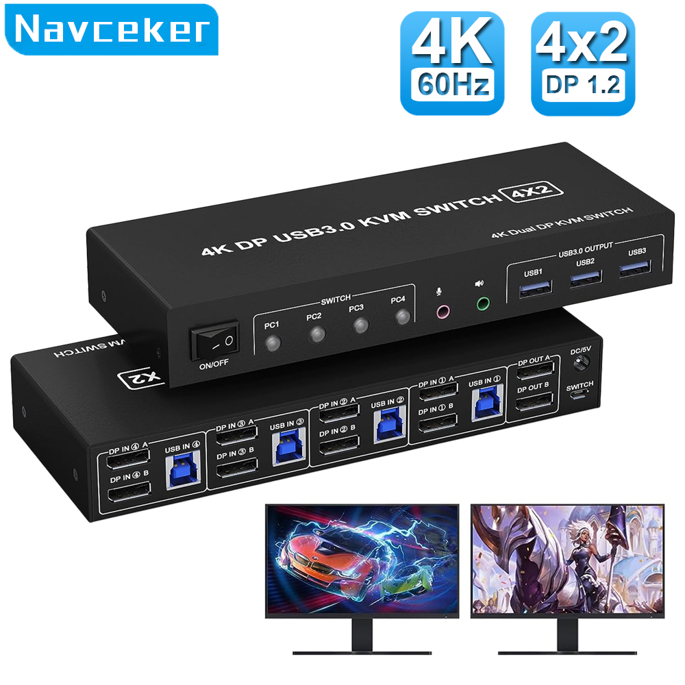 Hdmi Kvm Switch 4 Port Dual Monitor - Navceker KVM-switch 4 pc 2 monitoren