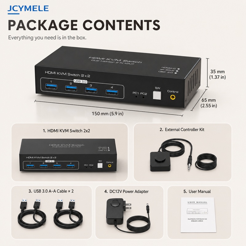 Hdmi Kvm Switch 4 Port Dual Monitor - HDMI KVM Switch voor 2 computers,