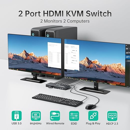 8K 60Hz HDMI KVM-switch voor 2 - Hdmi Kvm Switch 4 Port Dual Monitor recensie en prijs