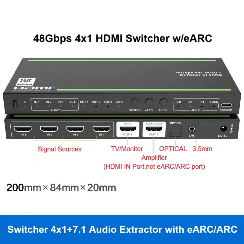 4K120Hz HDMI2.1 Switcher 4x1 A - Hdmi Audio Extractor Earc 7.1 recensie en prijs