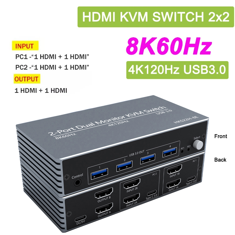 8K 60Hz 2x2 KVM Switch HDMI2.1 - Hdmi Kvm Switch 4 Port Dual Monitor recensie en prijs