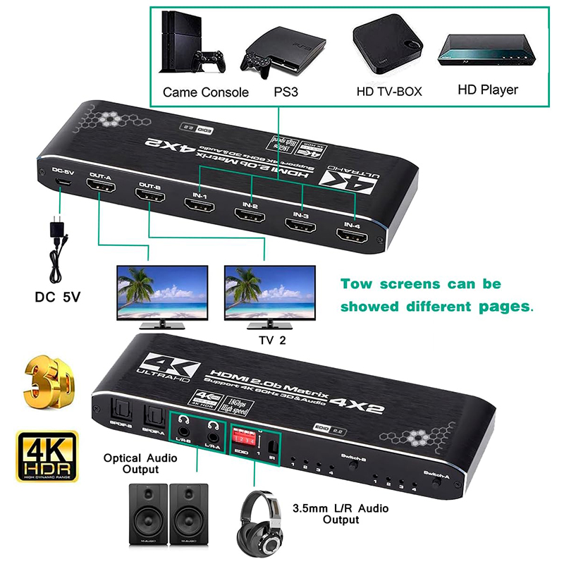 4K HDMI Matrix Switch 4x2 4K@6 - Hdmi Splitter 1 In 4 Out 4K 60Hz recensie en prijs