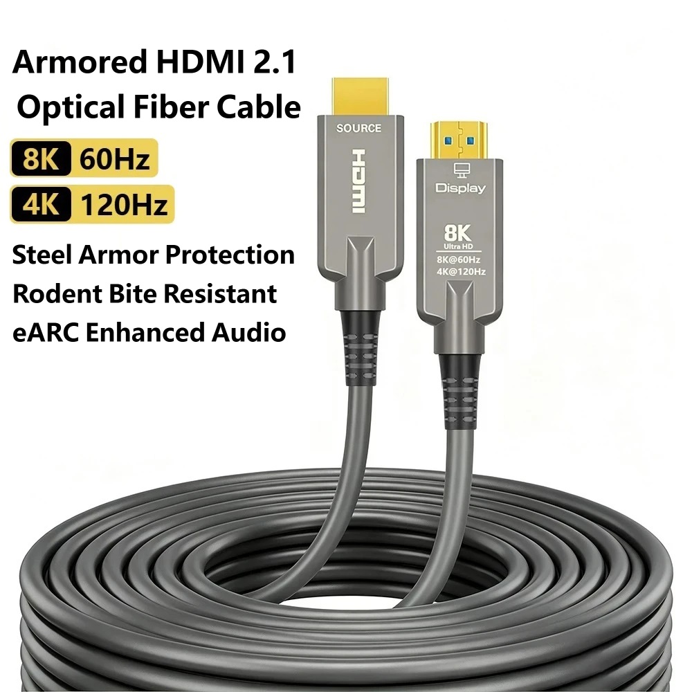 Lange, gepantserde HDMI 2.1 gl - Hdmi Fiber Optic Cable 50M 100M recensie en prijs