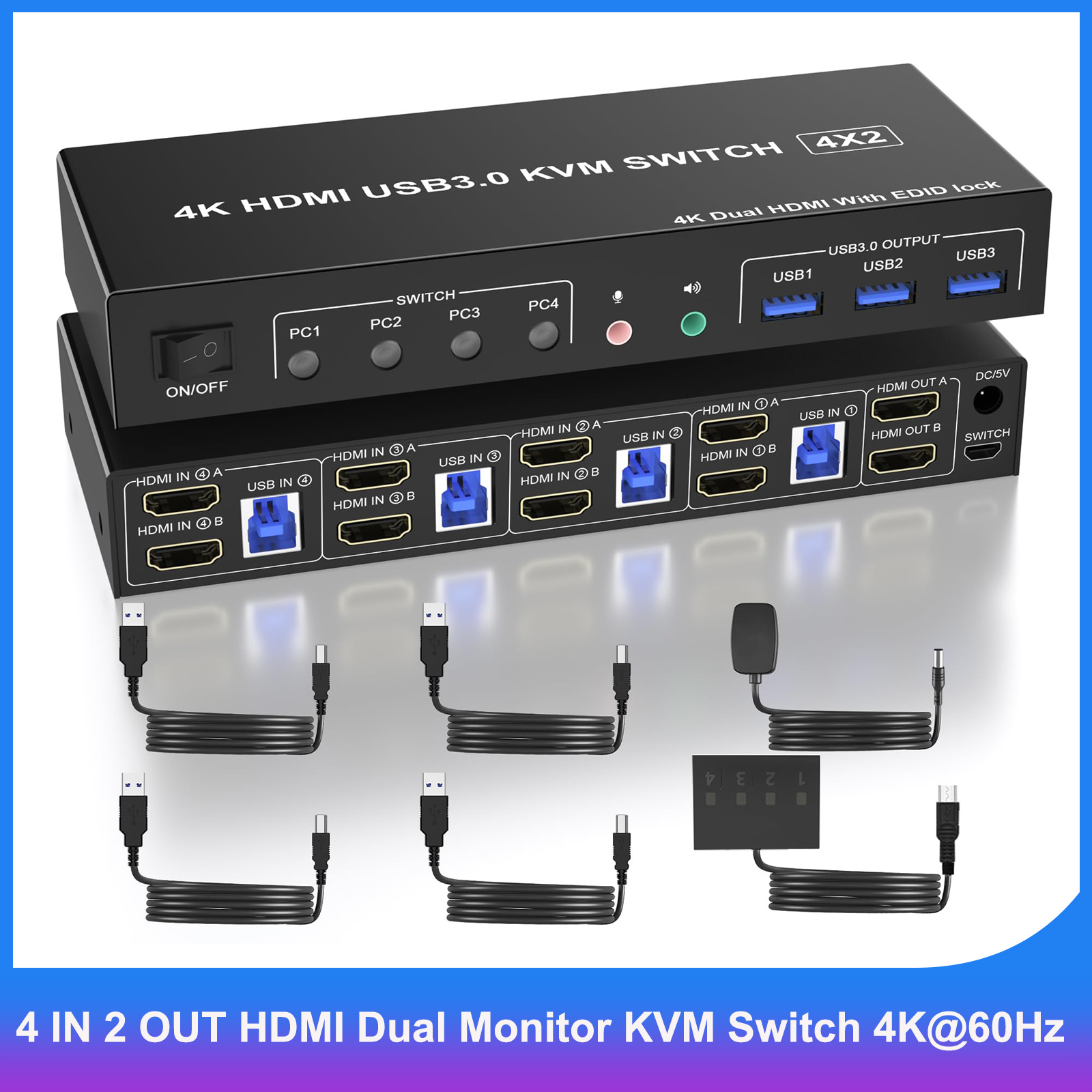 4 IN 2 UIT HDMI Dual Monitor K - Hdmi Kvm Switch 4 Port Dual Monitor recensie en prijs